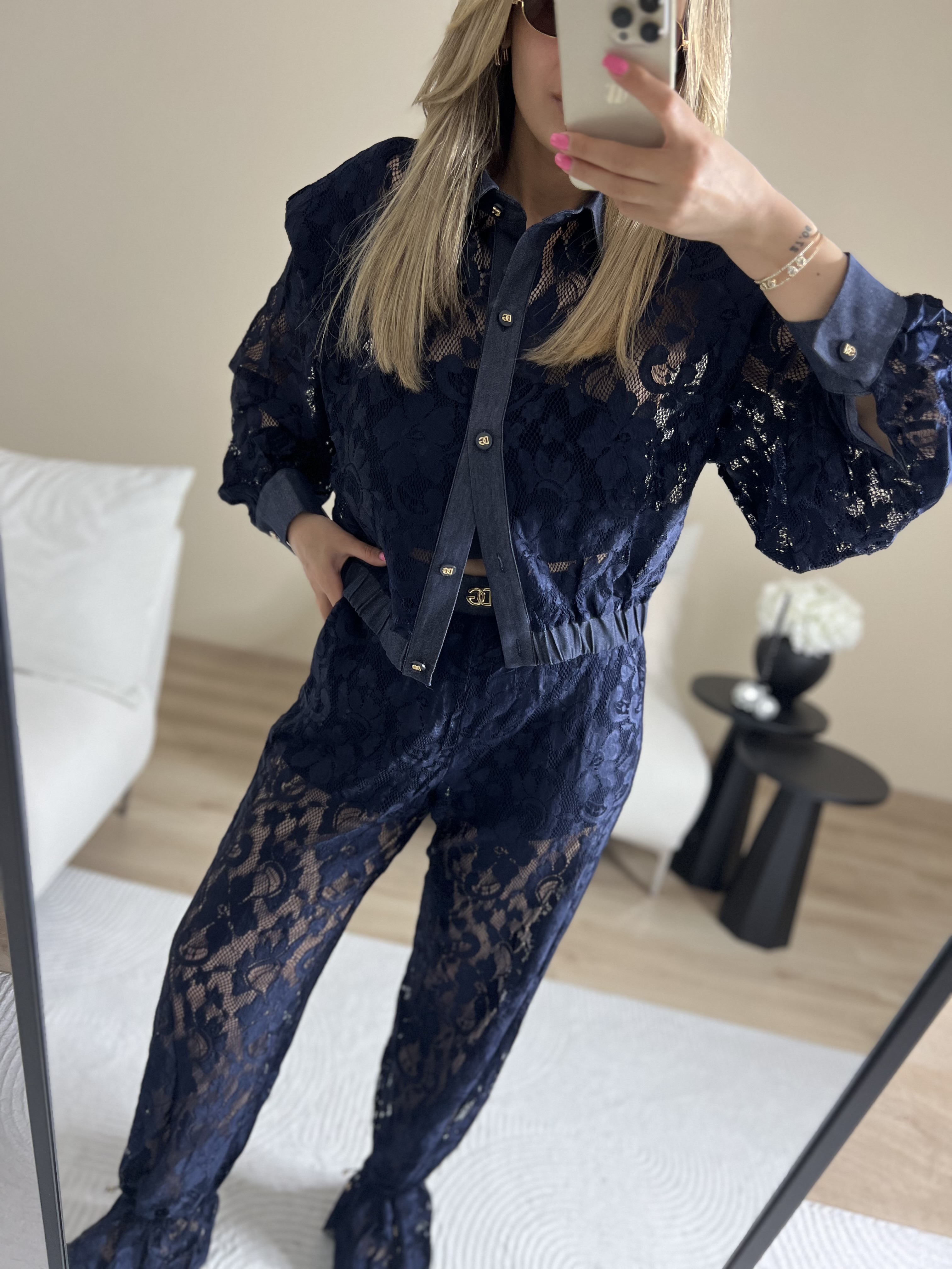 Premium Dantel pantolon gömlek takım - Lacivert